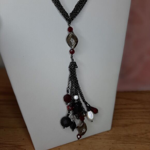 Lia Sophia "Flamenco" Y-Drop Necklace Pearl & Glass 26-29" - Picture 2 of 8